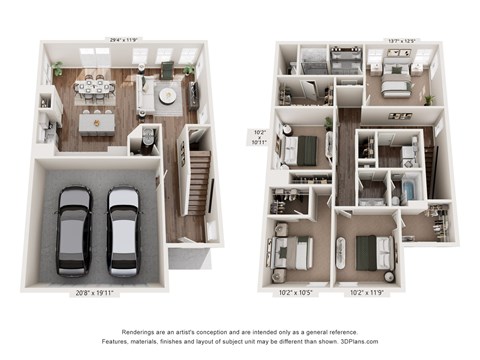 The Retreat floor plan at Mural Lewis Center — spacious 3-bedroom single-family rental home with open kitchen, private garage, and modern finishes in Lewis Center, OH.